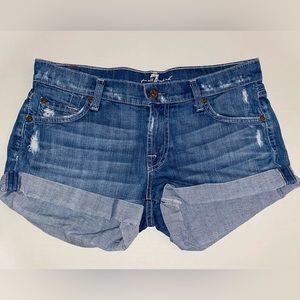 7 For All Mankind Women's Blue Denim Rolled Hem Shorts